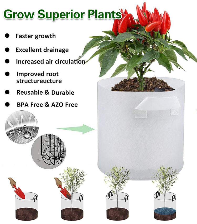 【10 бр.】🌱 3/4/5/7/10 галона торбички за отглеждане на зеленчуци/цветя/растения, здрави торбички за отглеждане от нетъкан текстил