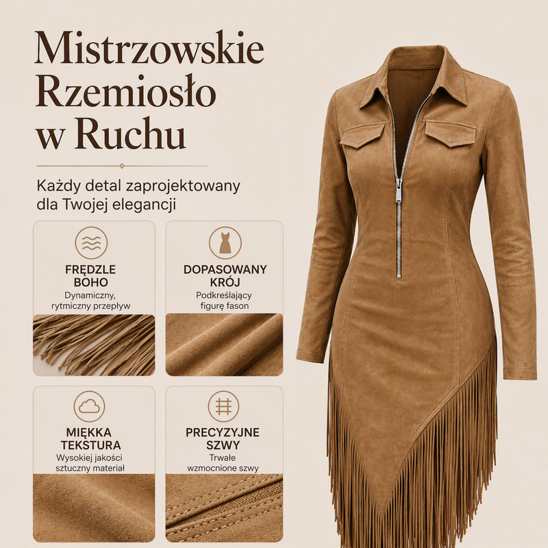 🌸Wyprzedaż 49%💖Retro sukienka midi damska z zamkiem błyskawicznym i frędzlami