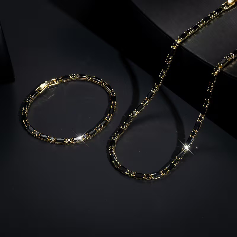 🎁Błyszczący zestaw biżuterii dla mężczyzn – efektowne cyrkonie, wyrafinowany styl street luxe i regulowany rozmiar ⛓️