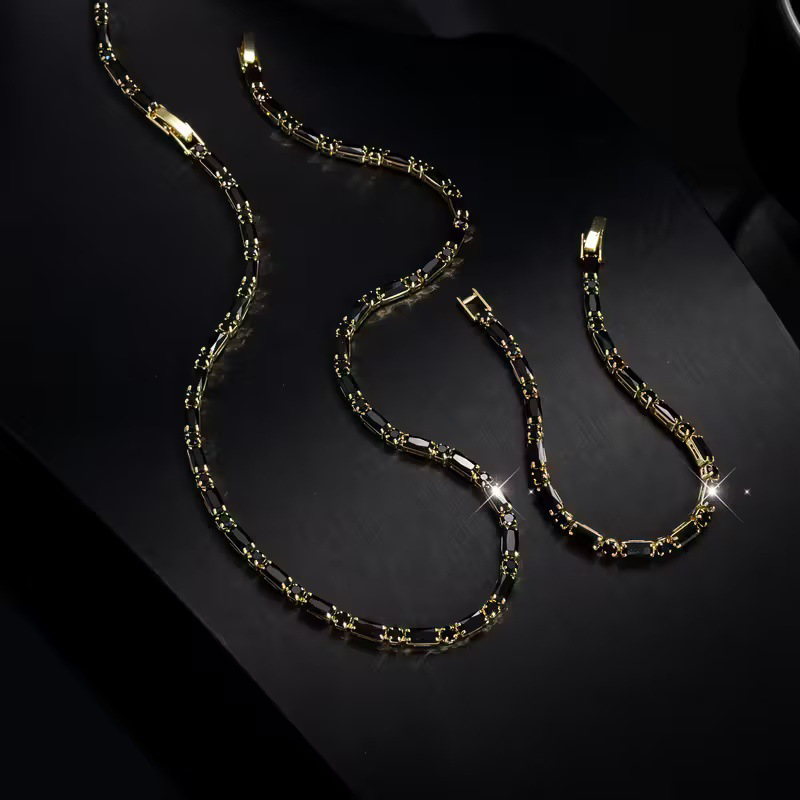 🎁Błyszczący zestaw biżuterii dla mężczyzn – efektowne cyrkonie, wyrafinowany styl street luxe i regulowany rozmiar ⛓️