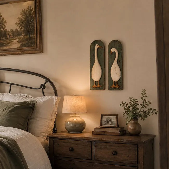 🏡✨Zestaw 2 ręcznie robionych rustykalnych dekoracji ściennych z gęsią