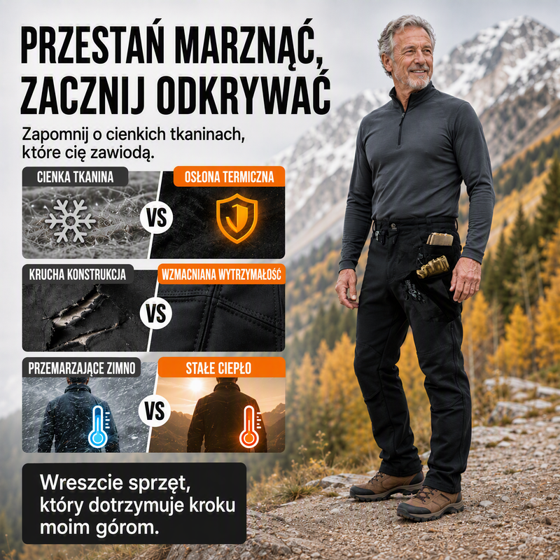 Męskie, miękkie, wodoodporne spodnie turystyczne typu Shell na zimę✅