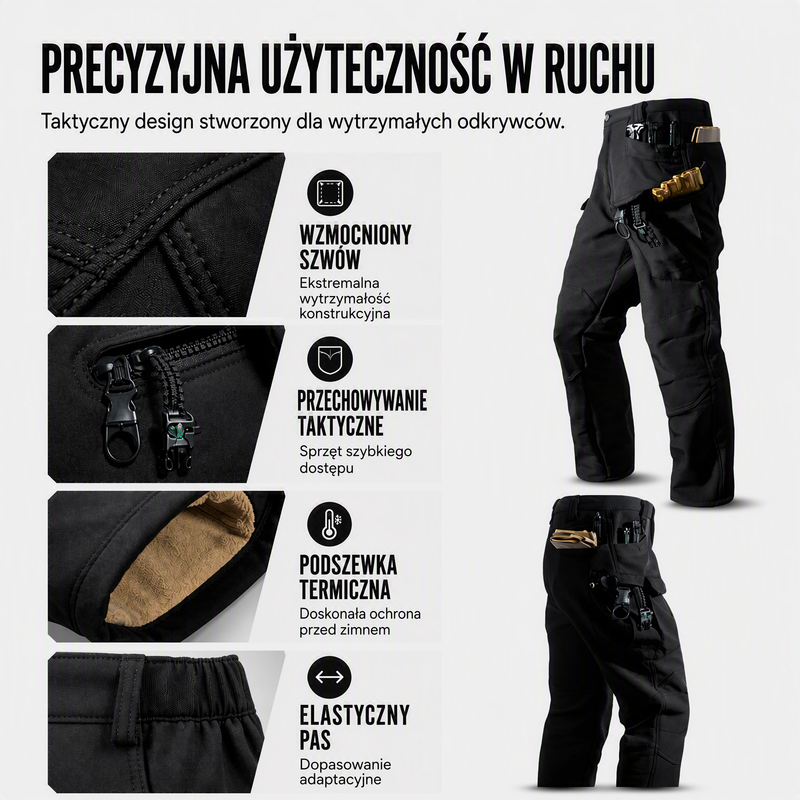 Męskie, miękkie, wodoodporne spodnie turystyczne typu Shell na zimę✅