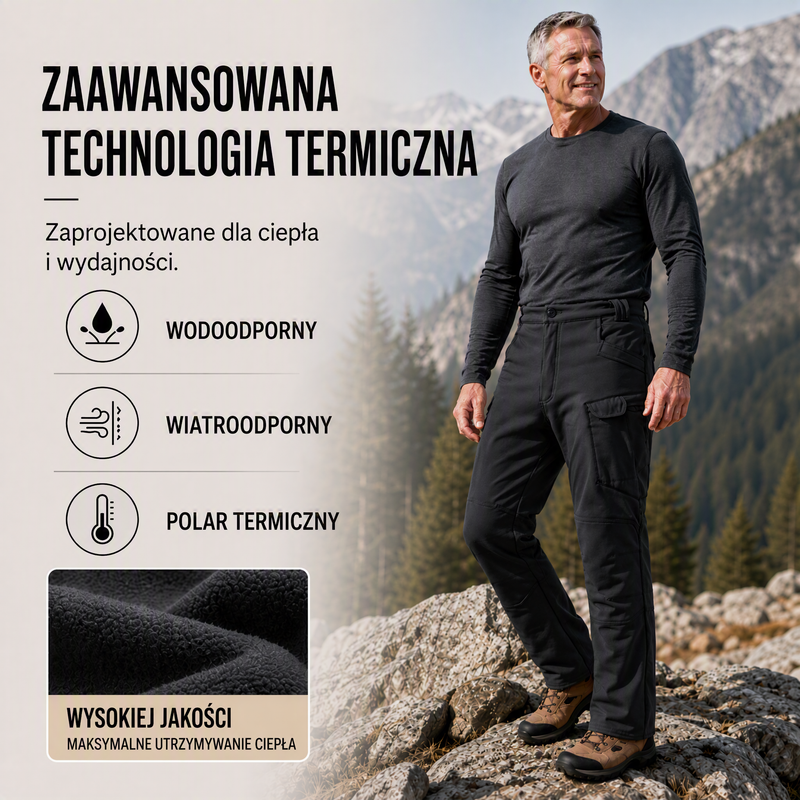 Męskie, miękkie, wodoodporne spodnie turystyczne typu Shell na zimę✅