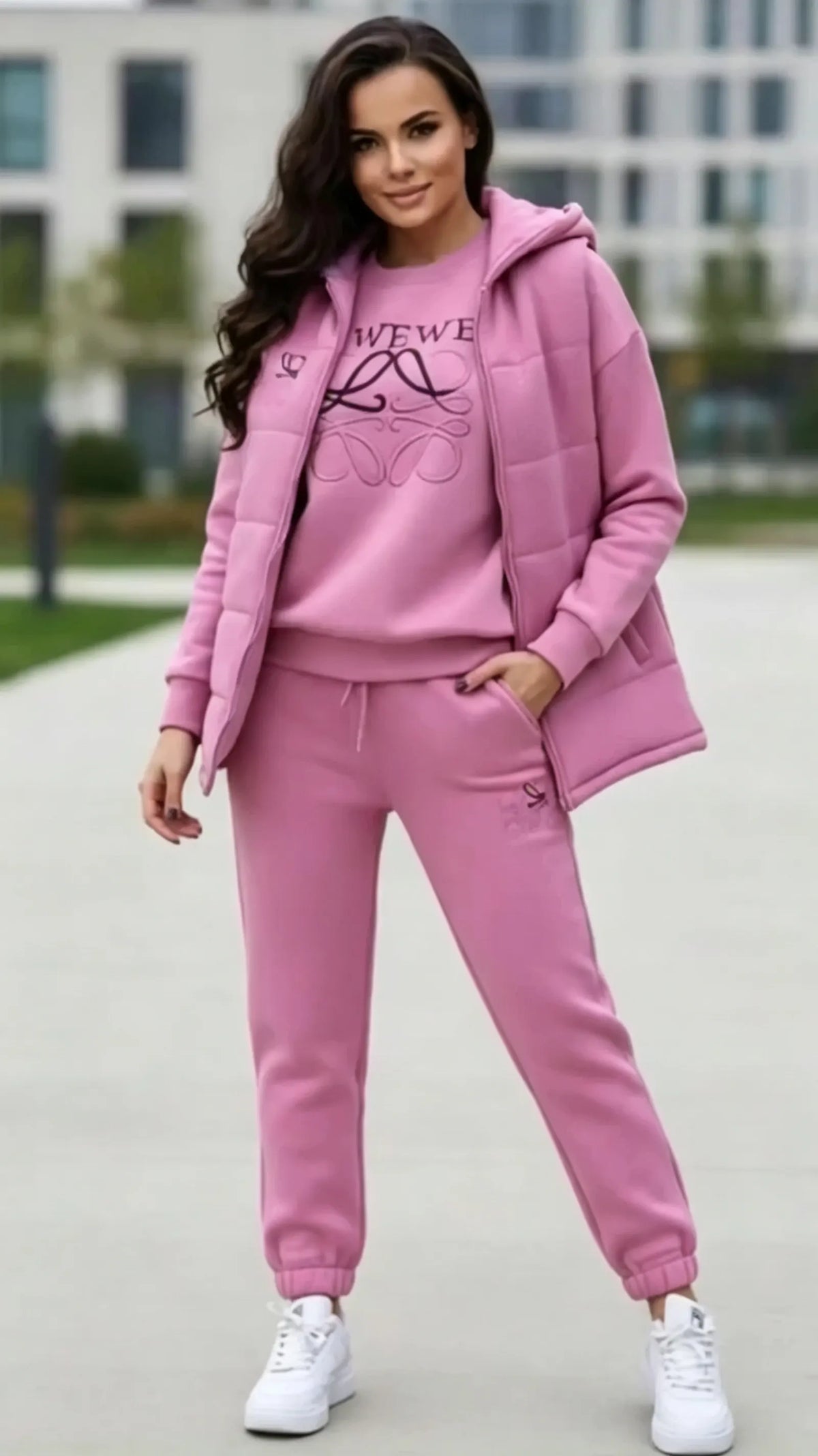 Damski 3-częściowy różowy dres casualowy