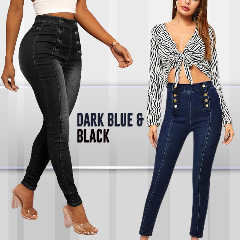 📦Płatność przy odbiorze👖Dżinsy skinny z wysokim stanem i podwójnymi rzędami