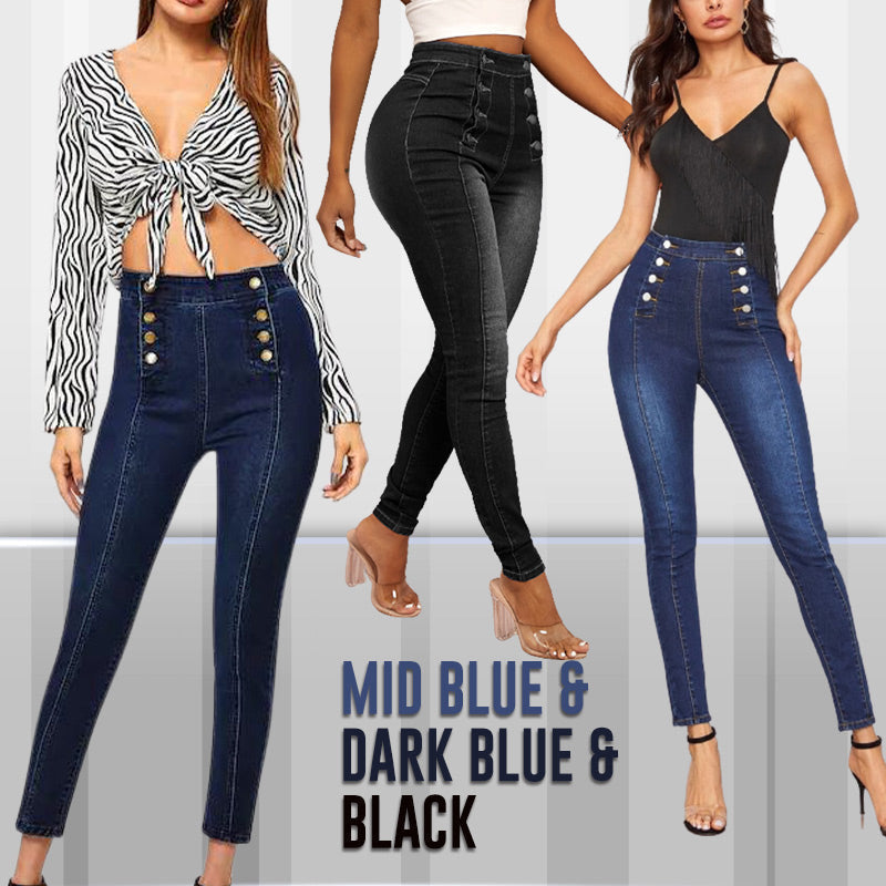 📦Płatność przy odbiorze👖Dżinsy skinny z wysokim stanem i podwójnymi rzędami