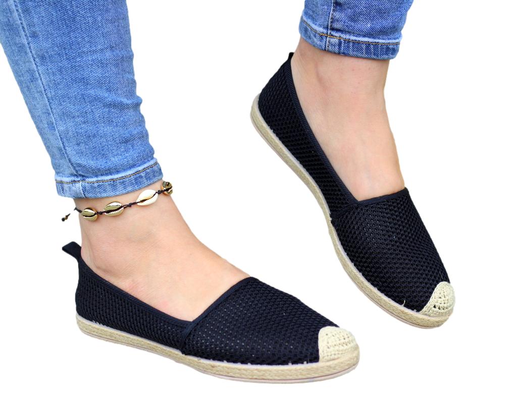 Черни дантелени еспадрили с равна подметка