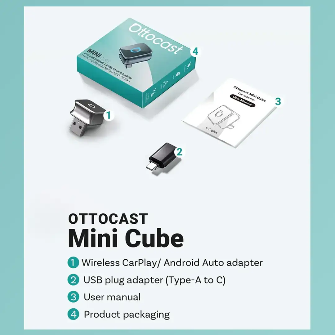 Безжичен CarPlay Android Auto адаптер Ottocast Mini 3.0 Ultra Cube