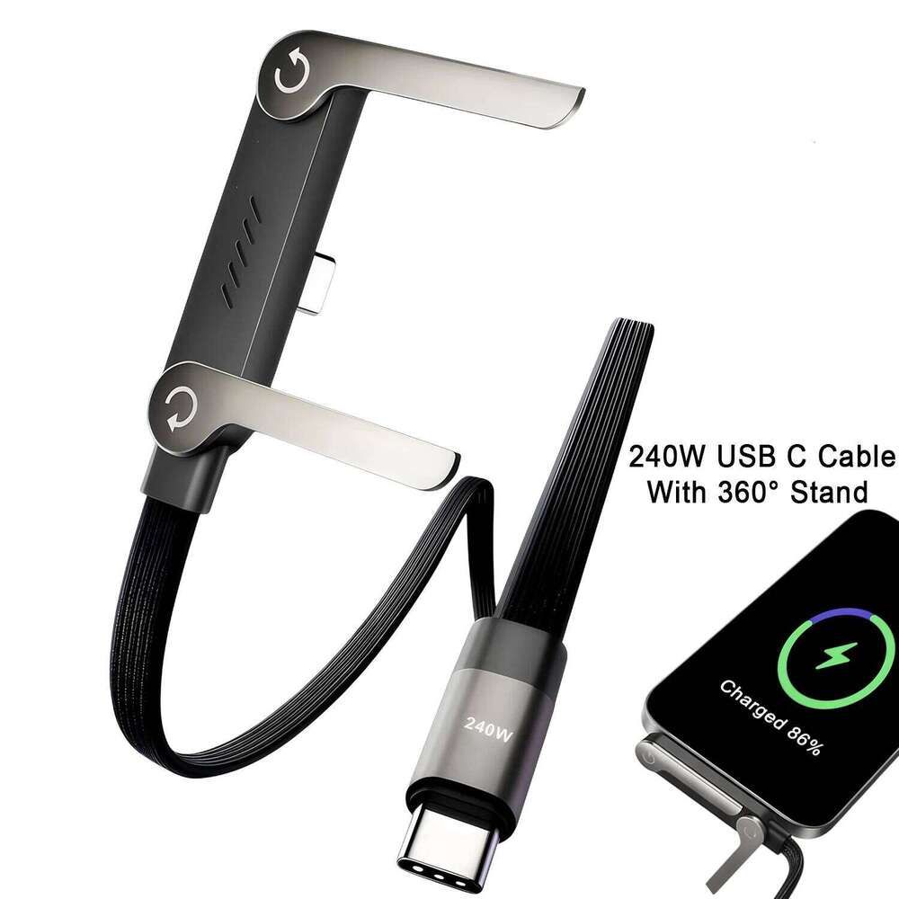 📱 240 W pleciony kabel do szybkiego ładowania z wbudowaną podstawką na telefon – nowy, składany, wytrzymały kabel USB-C typu C z 2026 r. (opakowanie 2 szt.)