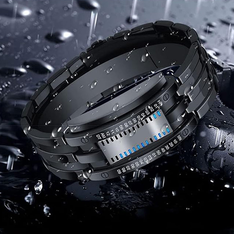 ⌚ СЕГА 50% ОТСТЪПКА! 🤓 Cyberpunk Binary LED часовник – „Само гийковете го разбират“ – футуристичен, уникален и привличащ вниманието със син LED дисплей 💙