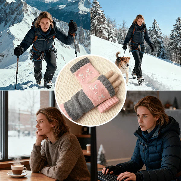 🐱 Сладки дамски плетени ръкавици с котешка тема🧤🧶