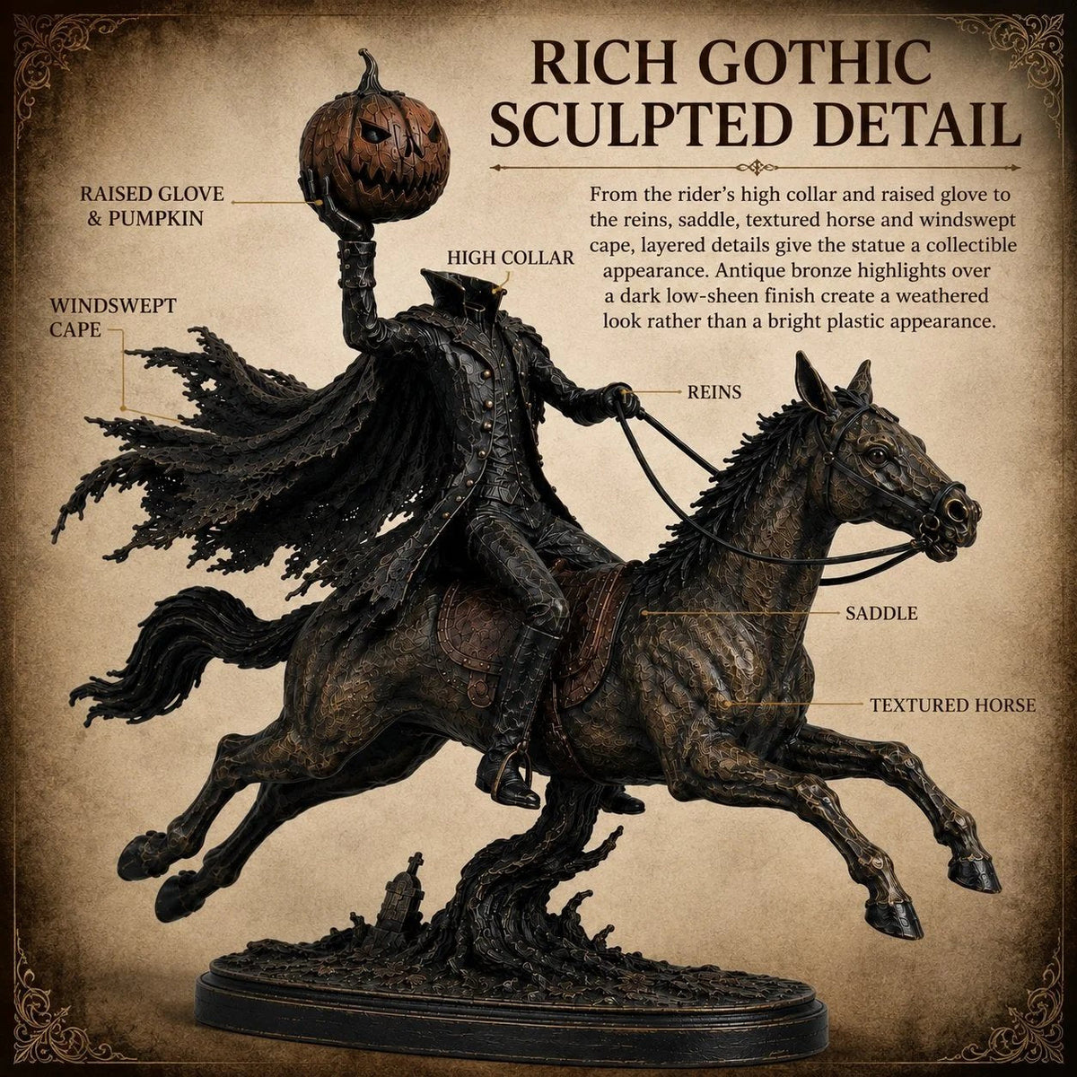 Figurka LED Jeźdźca Bez Głowy Midnight Chase – dekoracja na Halloween