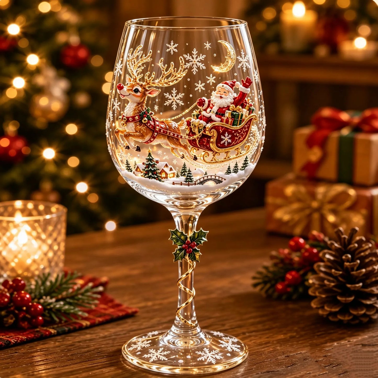 🔥🎁Zestaw świąteczny z kolekcją kieliszków do wina 3D w pudełku prezentowym✨