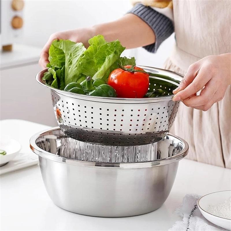 🍳 OFRTA LIMITOWANA – 50% ZNIŻKI! 🔥 Wielofunkcyjna misa ze stali nierdzewnej – niemiecka jakość, drobne sitko i tarka w zestawie – idealna do przesiewania, filtrowania i przygotowywania w kuchni ✨