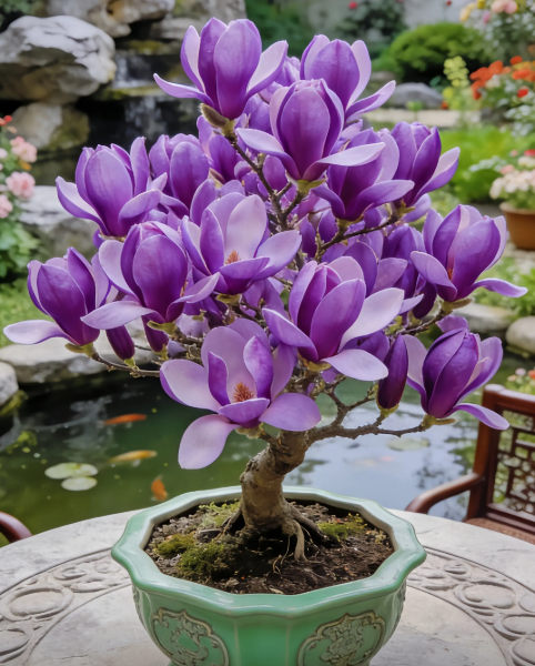 Cebule Magnolia liliiflora (fioletowe orchidee) 🌸 Kwiaty ukrywają liście, zapach wypełnia powietrze