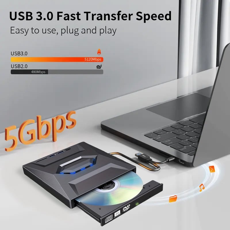 Odtwarzacz CD DVD do laptopa w stylu retro, USB C 3.0, przenośna nagrywarka CD