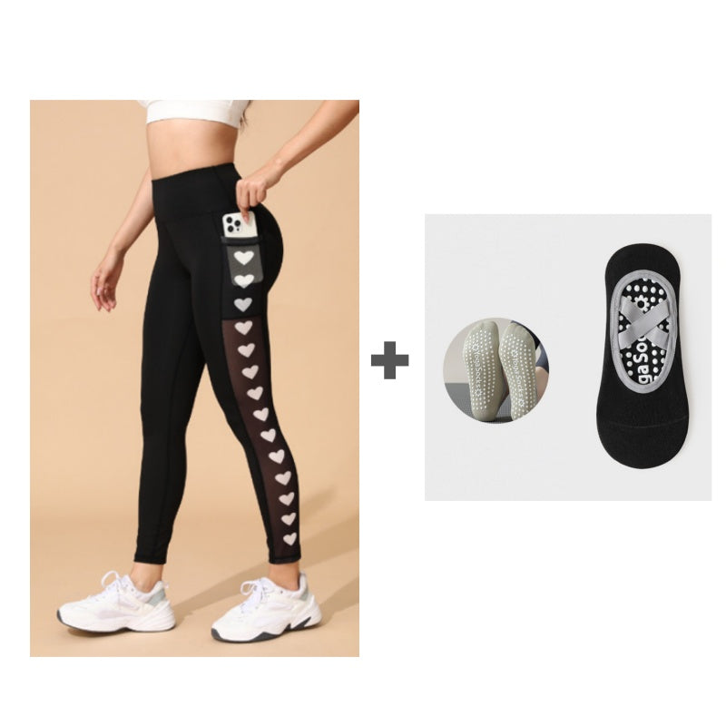 Damskie legginsy do jogi z wysokim stanem i kieszeniami, z siateczki