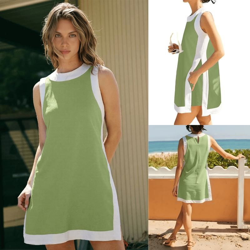 👗Damskie, casualowe, bezrękawnikowe szorty w blokach kolorów z kieszeniami🥰