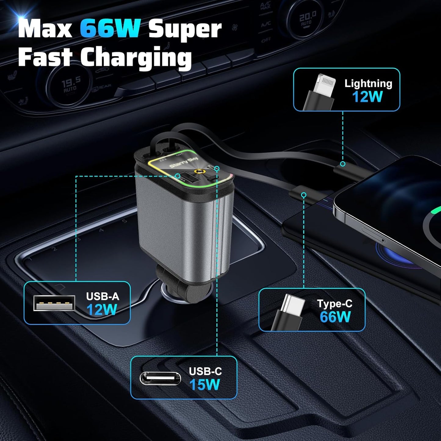 Нов модел 2025 с прибиращо се 4-в-1 бързо зарядно за мобилен телефон Starlight