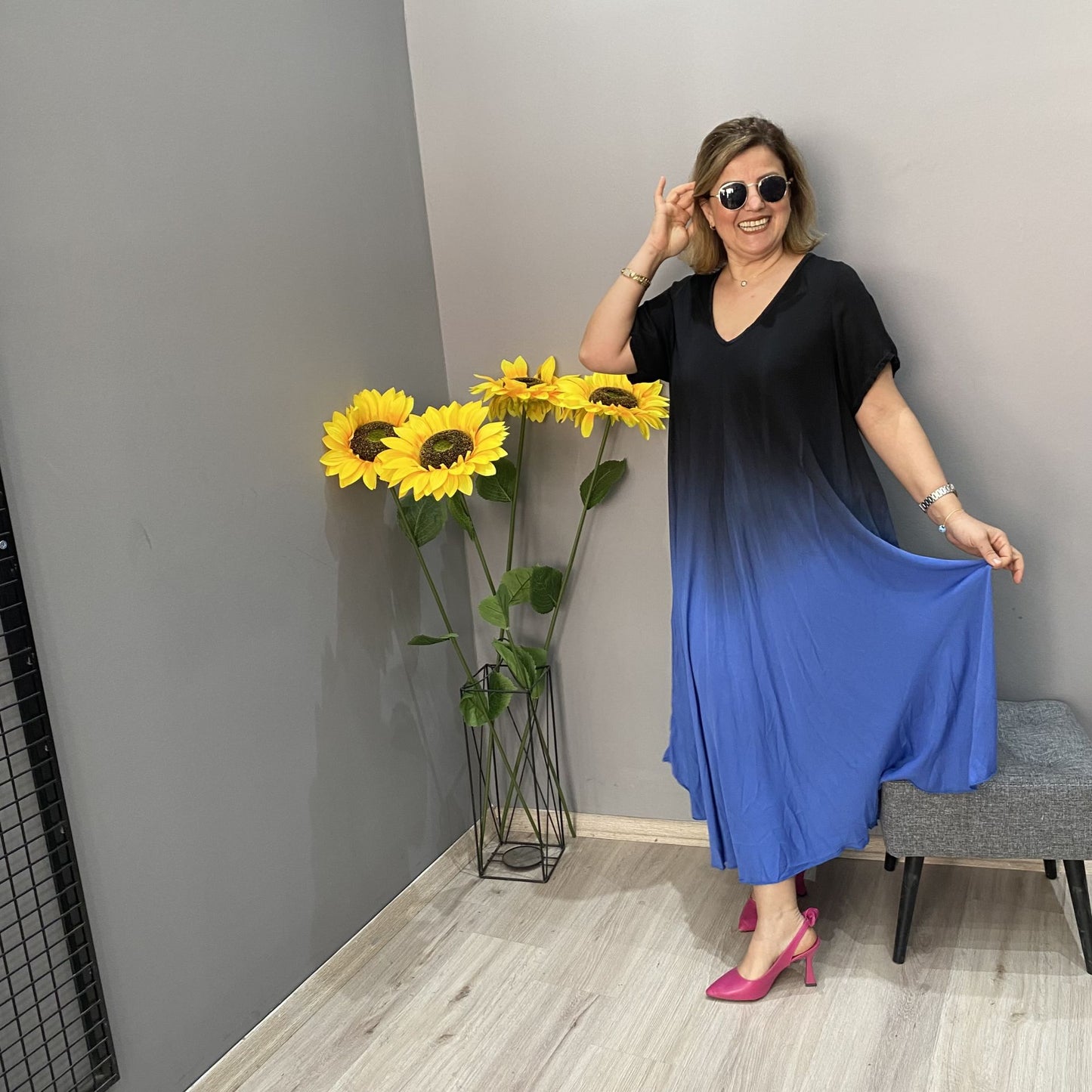 👗 Italijanska vsakdanja maksi obleka v prelivajočih se barvah