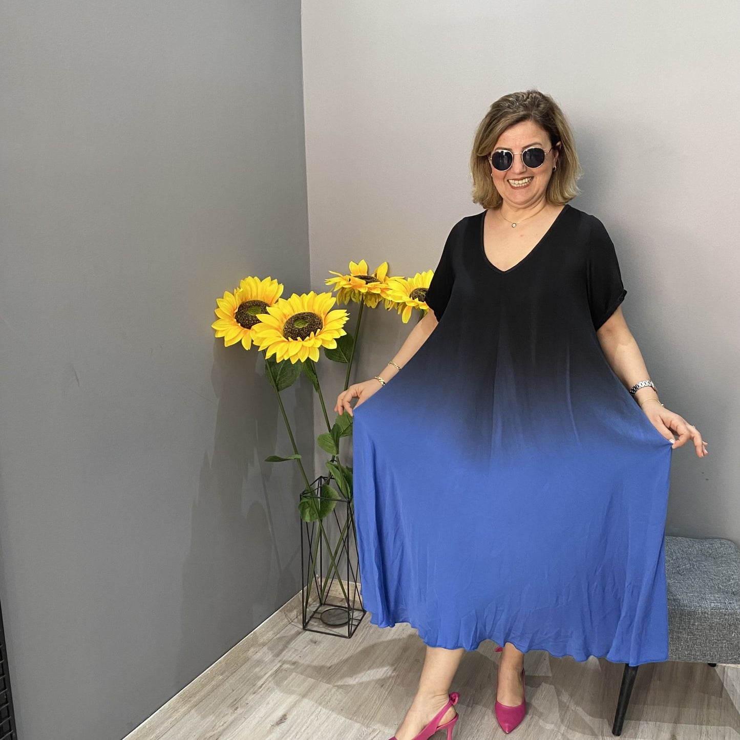 👗 Italijanska vsakdanja maksi obleka v prelivajočih se barvah