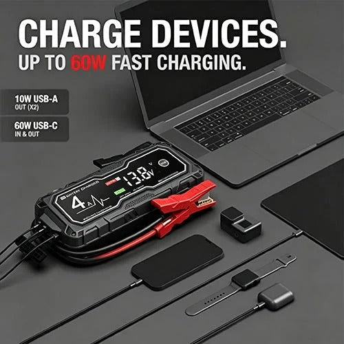 GBX155 4250A Rozrusznik awaryjny – 10 l benzyna/8 l olej napędowy, inteligentna ładowarka i powerbank