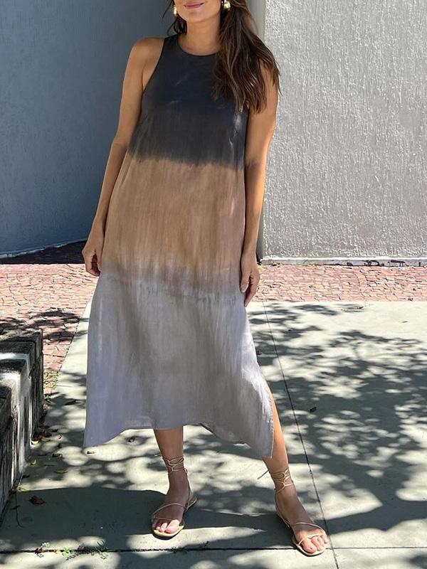 🌸Długoramienna sukienka z bawełny i lnu z krojem tie-dye