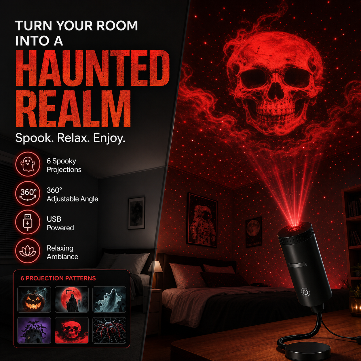 Projektor gwiazd HD Plug-&-Play: Zestaw 6 płyt na Halloween