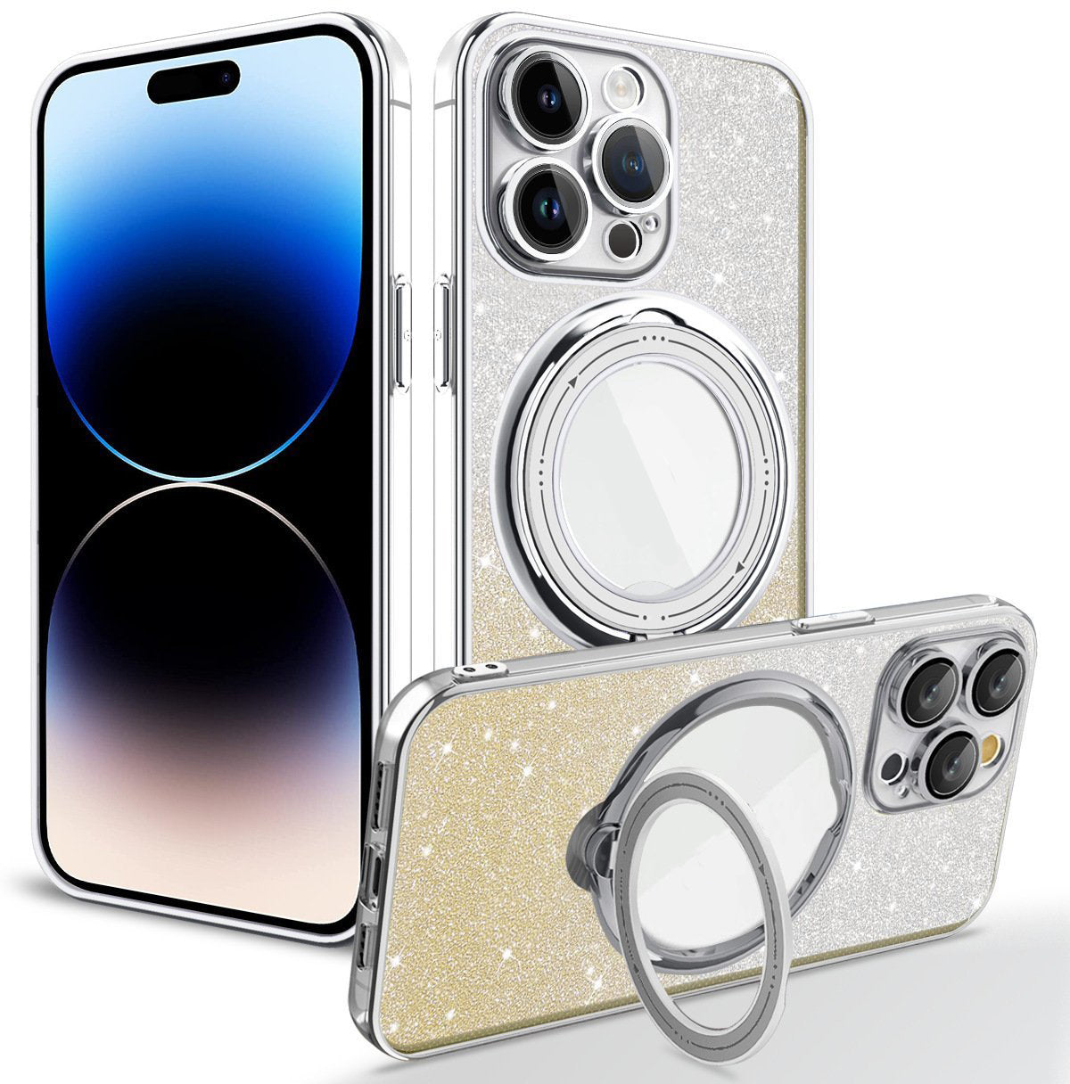 Галванизиран магнитен лъскав калъф за iPhone с невидима стойка