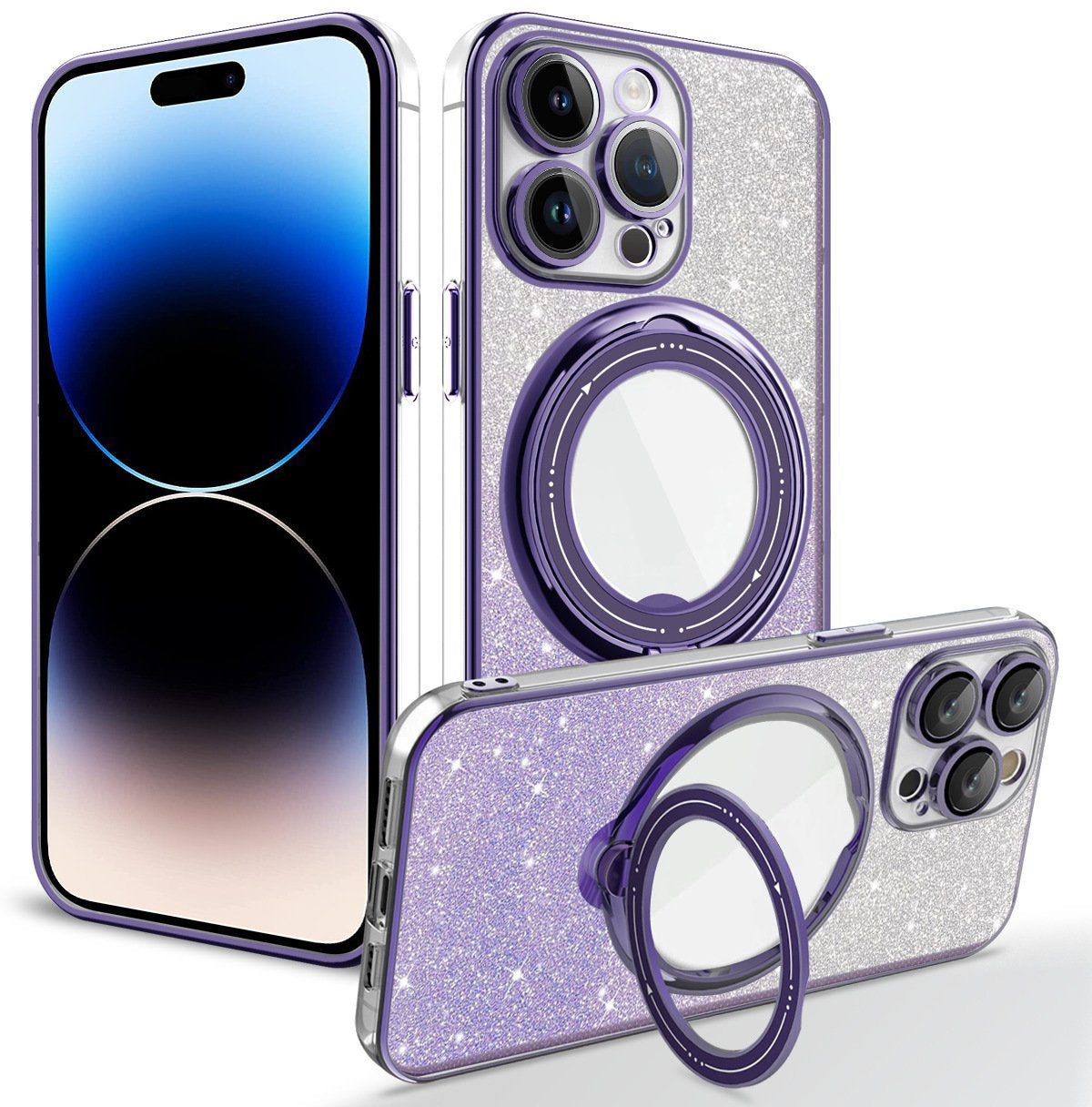 Галванизиран магнитен лъскав калъф за iPhone с невидима стойка