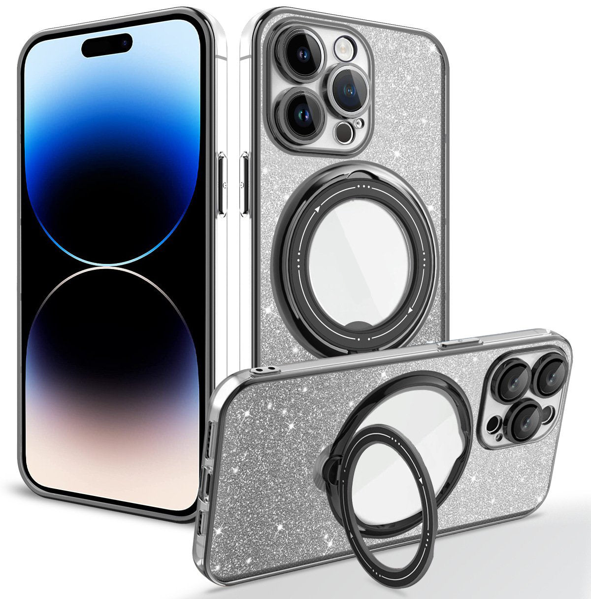 Галванизиран магнитен лъскав калъф за iPhone с невидима стойка