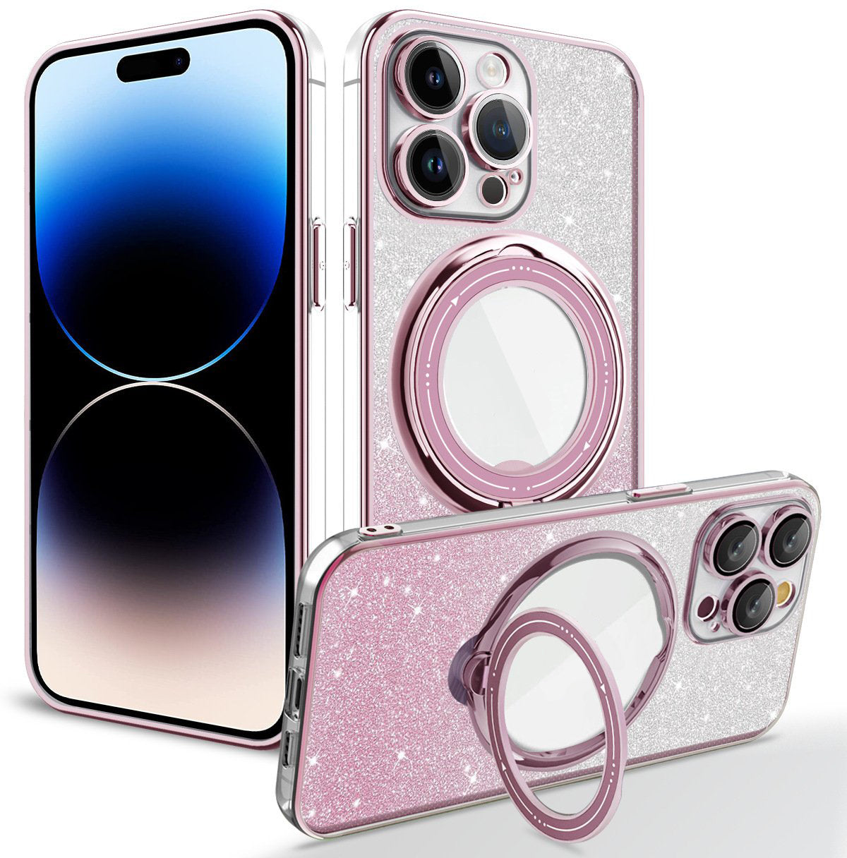Галванизиран магнитен лъскав калъф за iPhone с невидима стойка