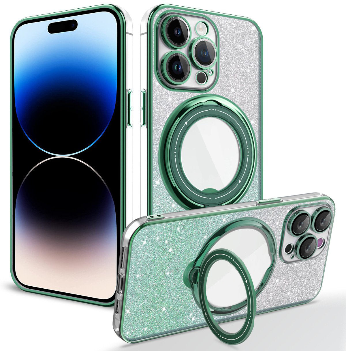 Галванизиран магнитен лъскав калъф за iPhone с невидима стойка