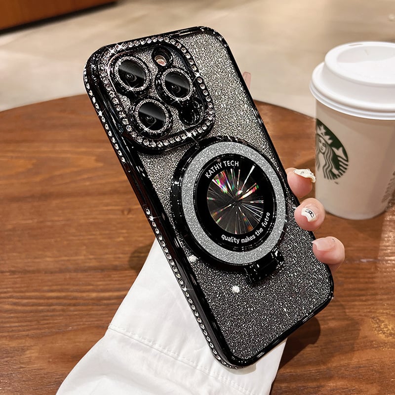 Магнитен калъф за iPhone с блестящи кристали и невидима стойка