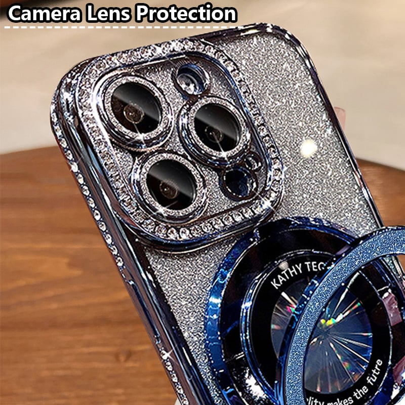 Магнитен калъф за iPhone с блестящи кристали и невидима стойка