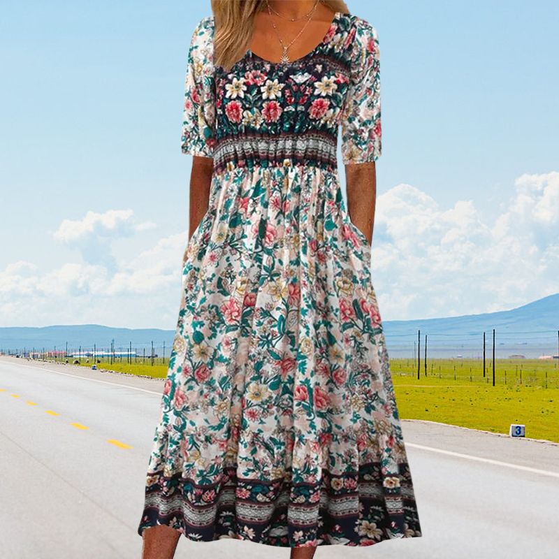 🌸 Elegancka sukienka damska z nadrukiem boho