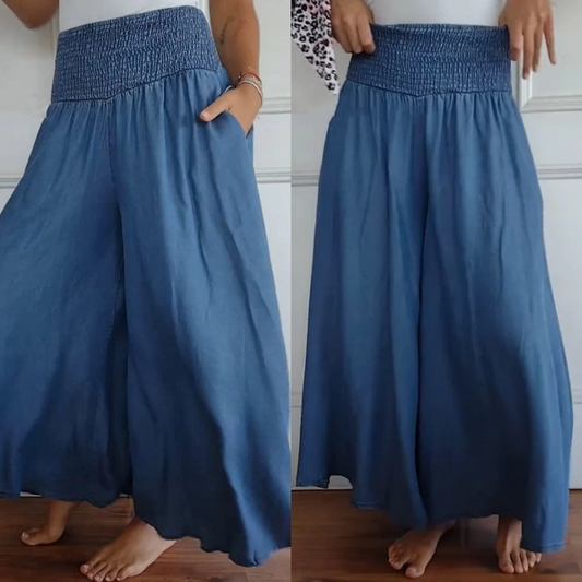 Modne damskie jeansy z szerokimi nogawkami i wysokim stanem oraz kieszeniami