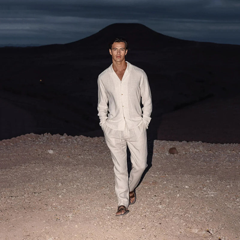 🌴Мъжки минималистичен ежедневен комплект от две части от памук и лен