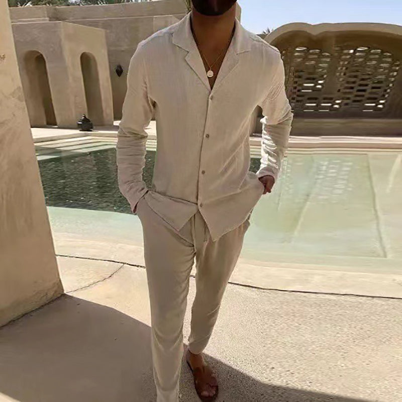 🌴Мъжки минималистичен ежедневен комплект от две части от памук и лен