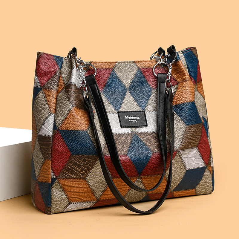 🥳 👜Modna torba typu tote z geometrycznym wzorem i dużą pojemnością