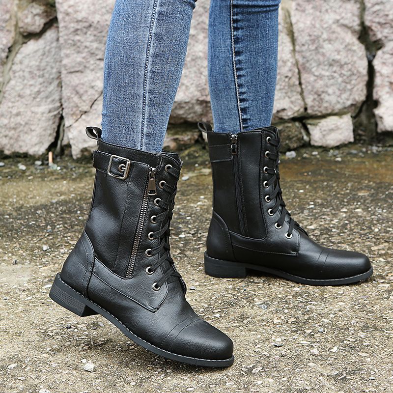 Damskie skórzane buty ortopedyczne z okrągłym noskiem i bocznym zamkiem błyskawicznym👢