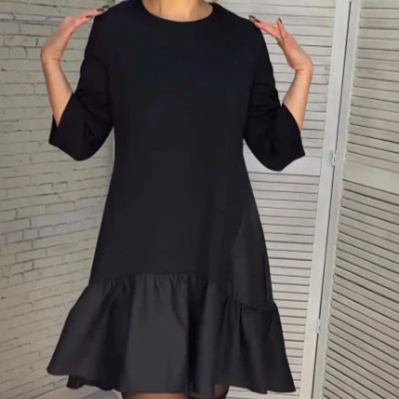 💞Luźna, plisowana elegancka czarna sukienka