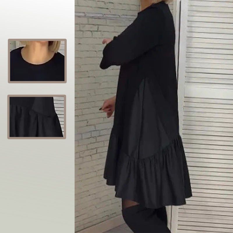 💞Luźna, plisowana elegancka czarna sukienka