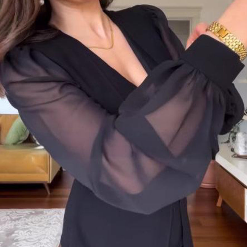🌸Eleganckie damskie sukienki z długim rękawem z siateczki V-Neck