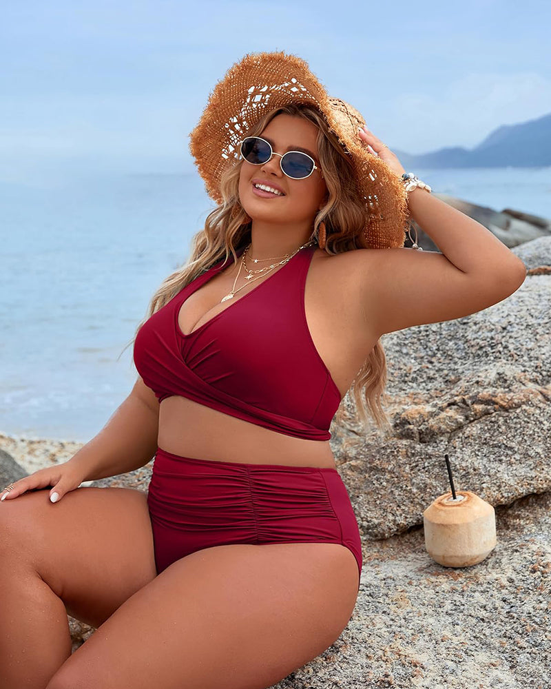 🔥👙Stroje kąpielowe modelujące brzuch, skromne bikini z wysokim stanem