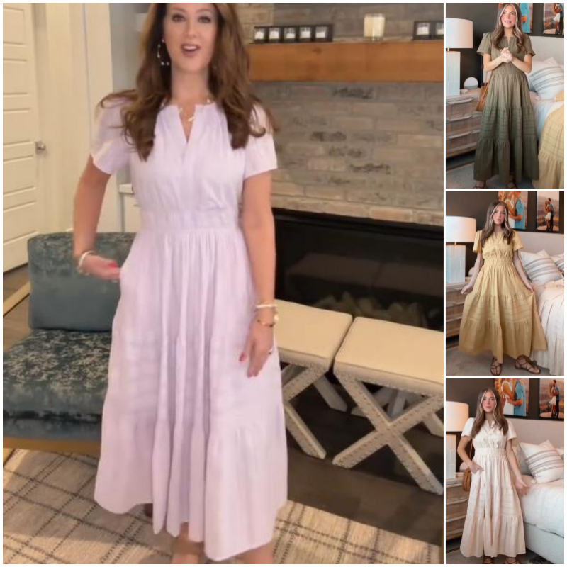 🔥👗Памучна рокля с волани в едноцветен цвят