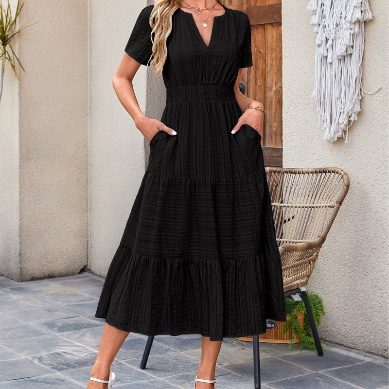 🔥👗Памучна рокля с волани в едноцветен цвят