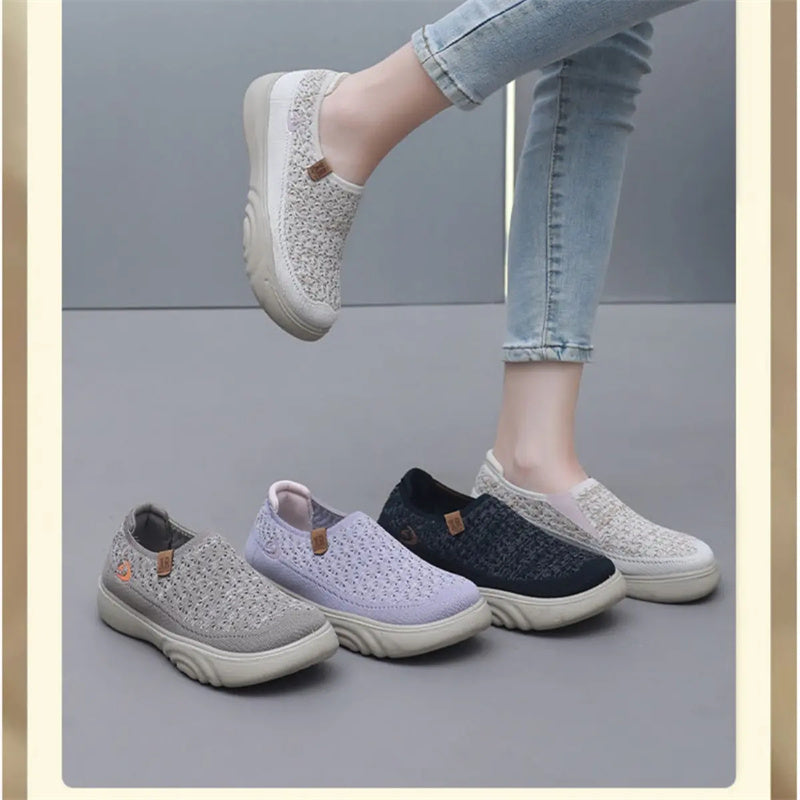 Damskie antypoślizgowe, dzianinowe buty do chodzenia