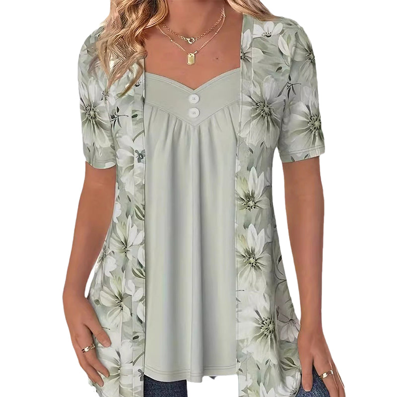 👚Damski patchworkowy top w nieregularne kwiaty✨